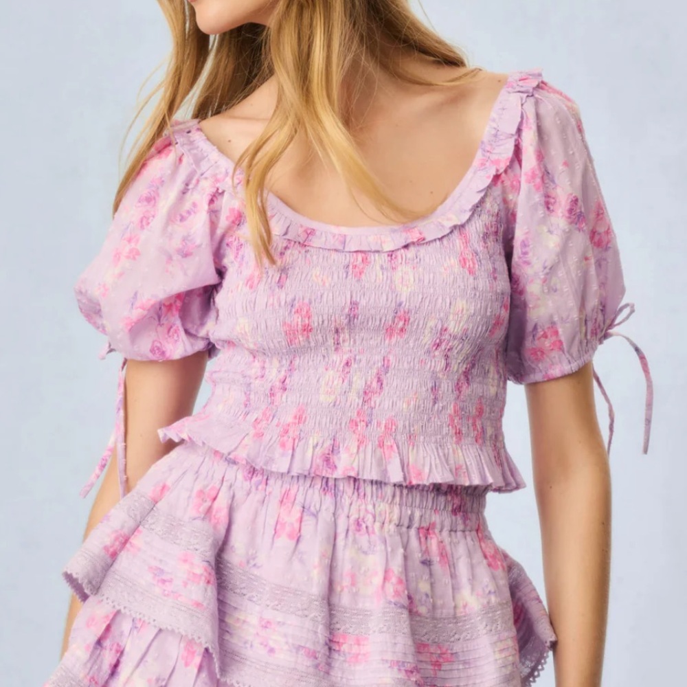 LOVESHACKFANCY Molly Heirloom Print Top size small in hibiscus